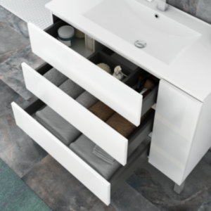 Mueble de Baño CAMPOARAS Modelo KLOE Blanco Brillo 3 Cajones con Puerta