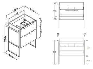 60 cm. Mueble de Baño COYCAMA Modelo GALSAKY INDUSTRIAL Con Patas