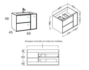 70 cm. Mueble de Baño COYCAMA Modelo OSLO Suspendido