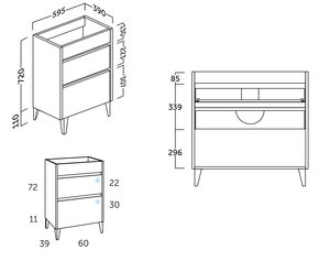 60 cm. Mueble de Baño COYCAMA Modelo BERNA Con Patas