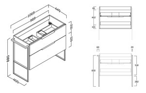 100 cm. Mueble de Baño COYCAMA Modelo GALSAKY INDUSTRIAL Con Patas