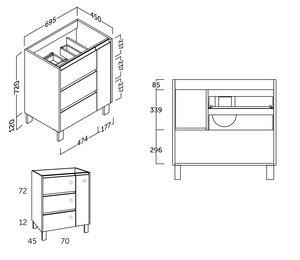 70 cm. Mueble de Baño COYCAMA Modelo CERVINO Con Patas